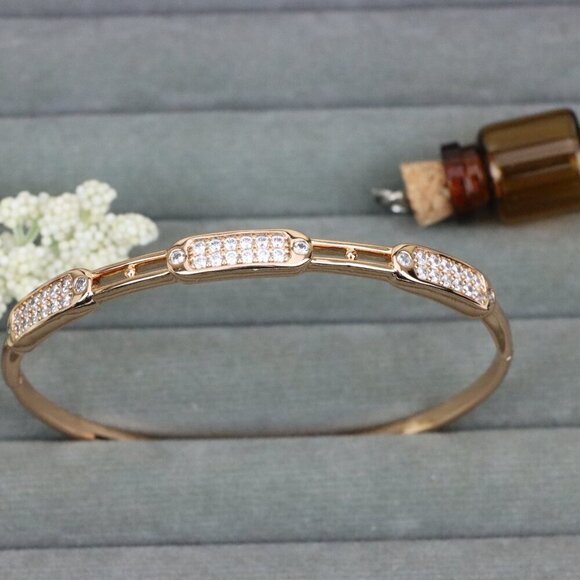 Triple Panel Rose Gold Bangle with Pave Stone Accents, XPBL0496 - Picture 11 of 12